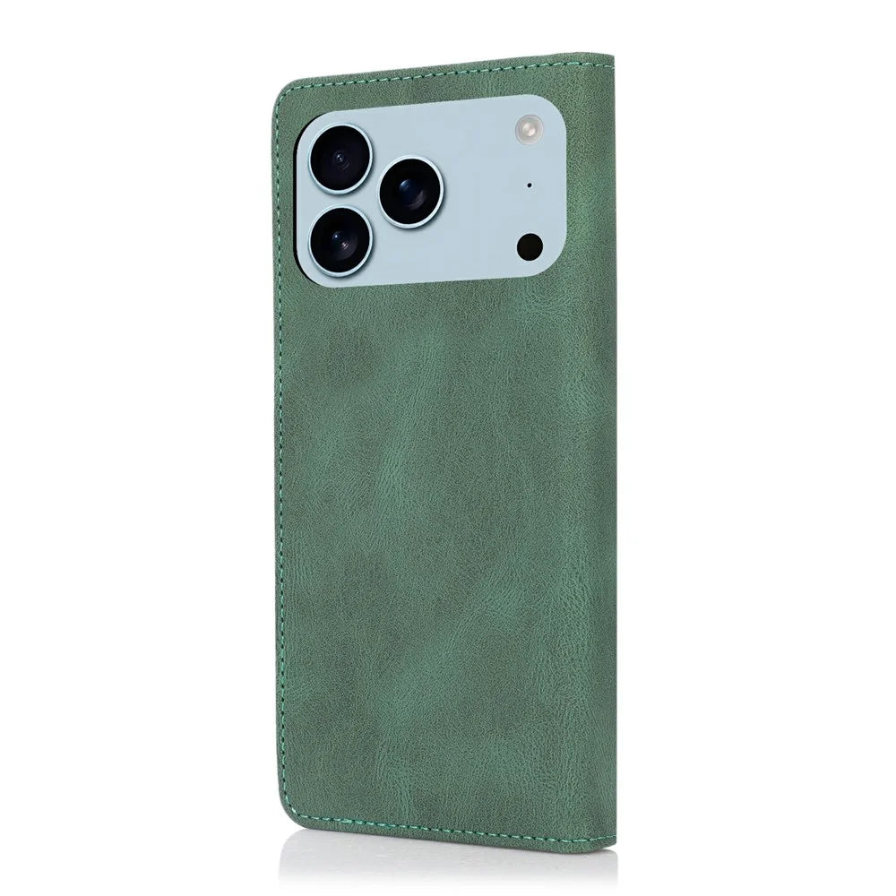 For iPhone 18 Pro / 17 Pro Case Wallet Magnetic Closing Leather Flip Phone Cover - Green - 7