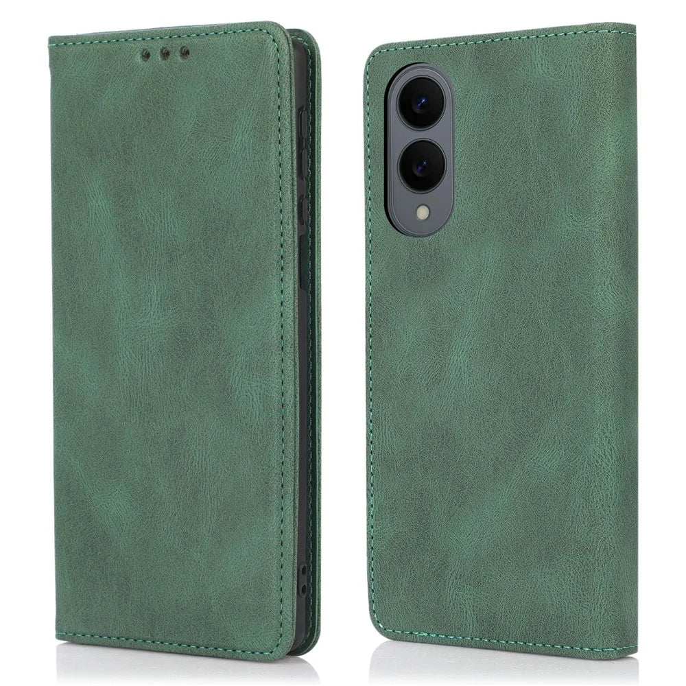 For Samsung Galaxy S25 Edge Case Wallet Magnetic Closing Leather Flip Phone Cover - Green - 1