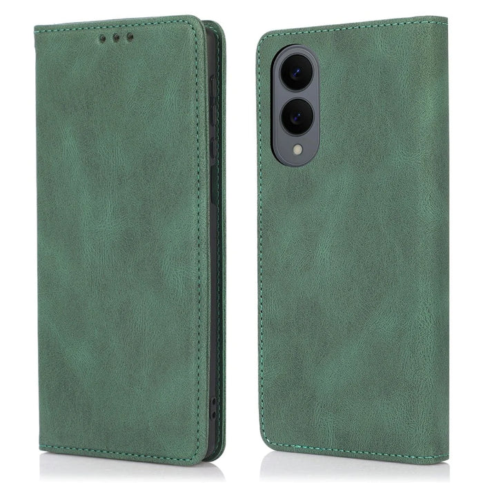 For Samsung Galaxy S25 Edge Case Wallet Magnetic Closing Leather Flip Phone Cover - Green - 1