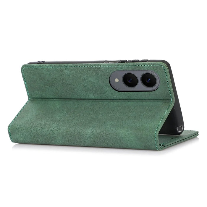 For Samsung Galaxy S25 Edge Case Wallet Magnetic Closing Leather Flip Phone Cover - Green - 4