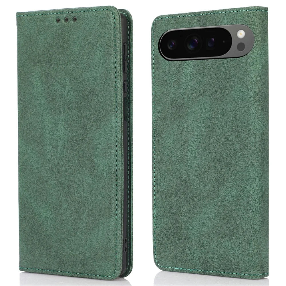 For Google Pixel 10 Pro XL / Pixel 9 Pro XL Case Wallet Magnetic Closing Leather Flip Phone Cover - Green - 1