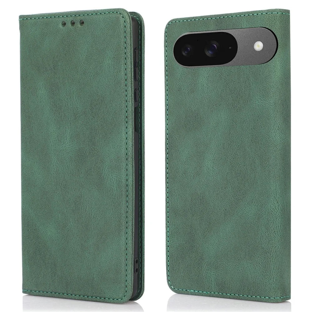Phone Case For Google Pixel 10 / 10 Pro / 9 / 9 Pro , Wallet Magnetic Closing Leather Flip Cover - Green - 1