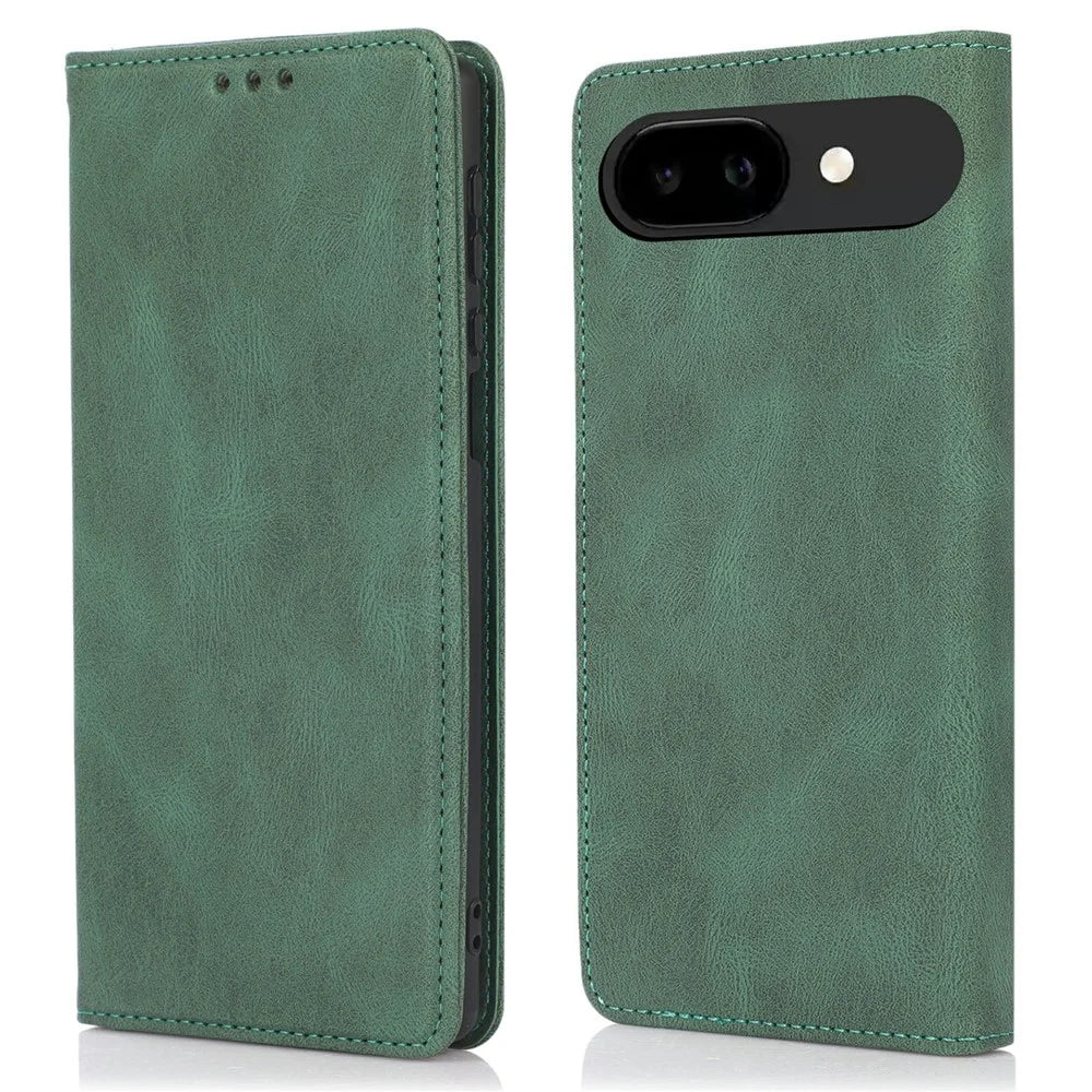 For Google Pixel 9a Case Wallet Magnetic Closing Leather Flip Phone Cover - Green - 1