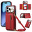 For iPhone 18 Pro / 17 Pro Leather Back Cover Zipper Wallet Kickstand Phone Case with Shoulder Strap - Red - 1