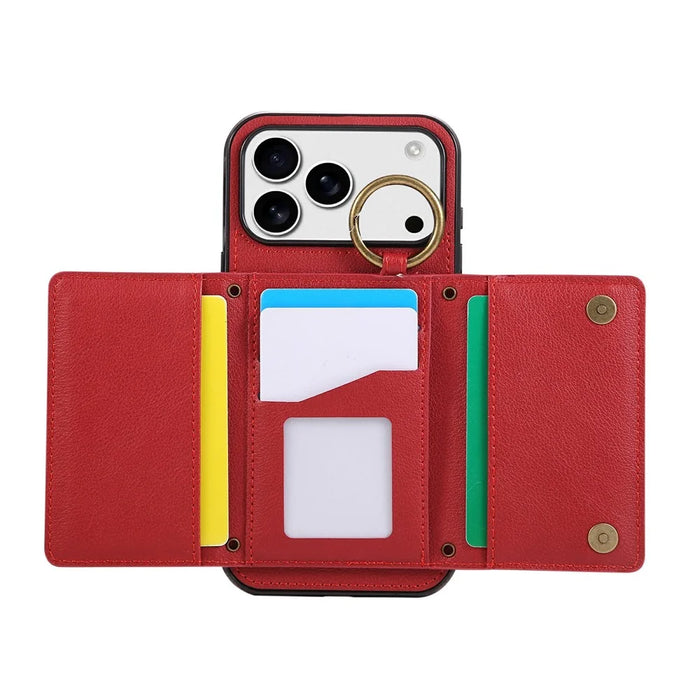 For iPhone 18 Pro / 17 Pro Leather Back Cover Zipper Wallet Kickstand Phone Case with Shoulder Strap - Red - 2