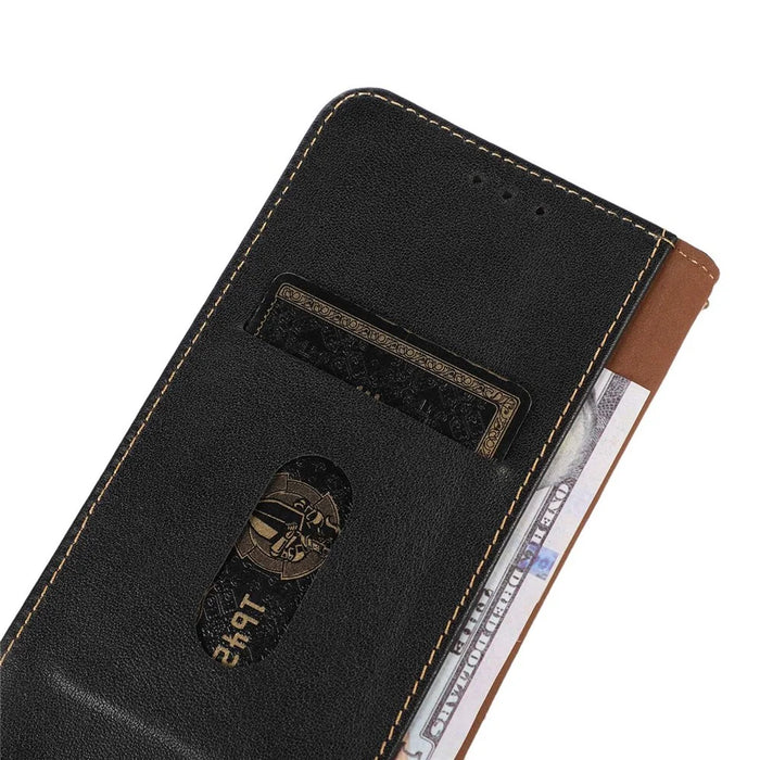 KHAZNEH For Samsung Galaxy S25 FE Case Wallet Genuine Cow Leather Phone Cover Nappa Texture - Black - 5