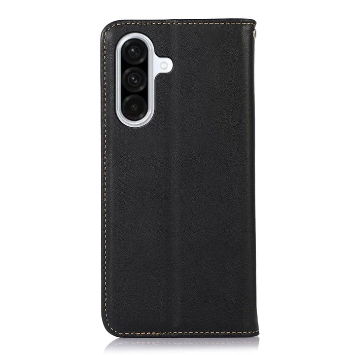 KHAZNEH For Samsung Galaxy S25 FE Case Wallet Genuine Cow Leather Phone Cover Nappa Texture - Black - 7