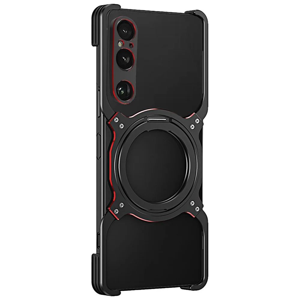 For Sony Xperia 1 VI Case Kickstand Metal Bumper Magnetic Phone Cover - Black / Red - 1