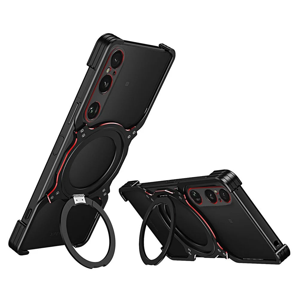 For Sony Xperia 1 VI Case Kickstand Metal Bumper Magnetic Phone Cover - Black / Red - 2