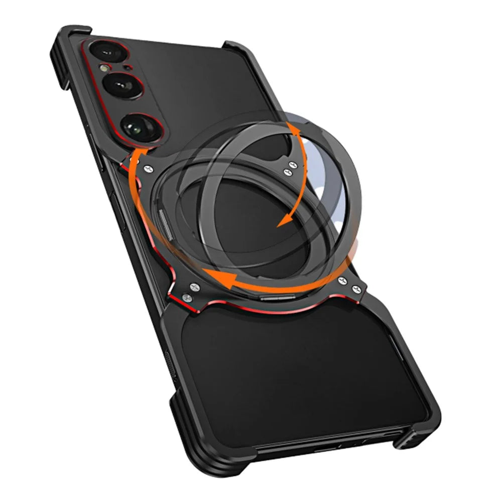 For Sony Xperia 1 VI Case Kickstand Metal Bumper Magnetic Phone Cover - Black / Red - 3