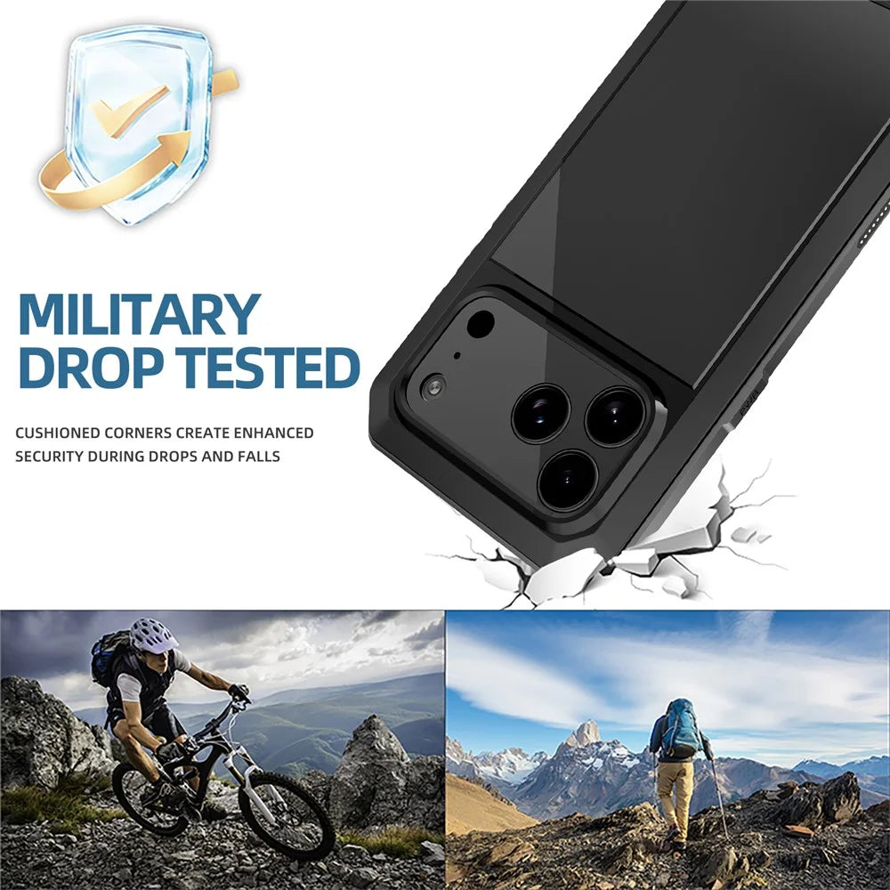 For iPhone 17 Pro Case Silicone + Metal Phone Cover with Tempered Glass Screen Protector - Black - 2