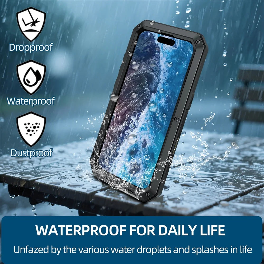 For iPhone 17 Case Silicone + Metal Phone Cover with Tempered Glass Screen Protector - Black - 5