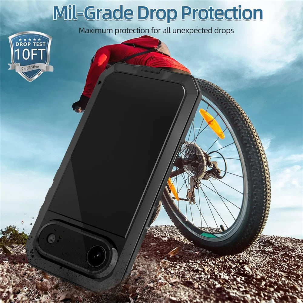 For iPhone Air Case Silicone + Metal Phone Cover with Tempered Glass Screen Protector - Black - 2