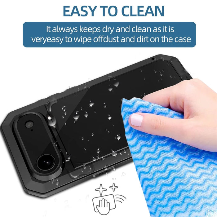 For iPhone Air Case Silicone + Metal Phone Cover with Tempered Glass Screen Protector - Black - 3