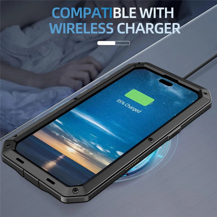 For iPhone Air Case Silicone + Metal Phone Cover with Tempered Glass Screen Protector - Black - 4