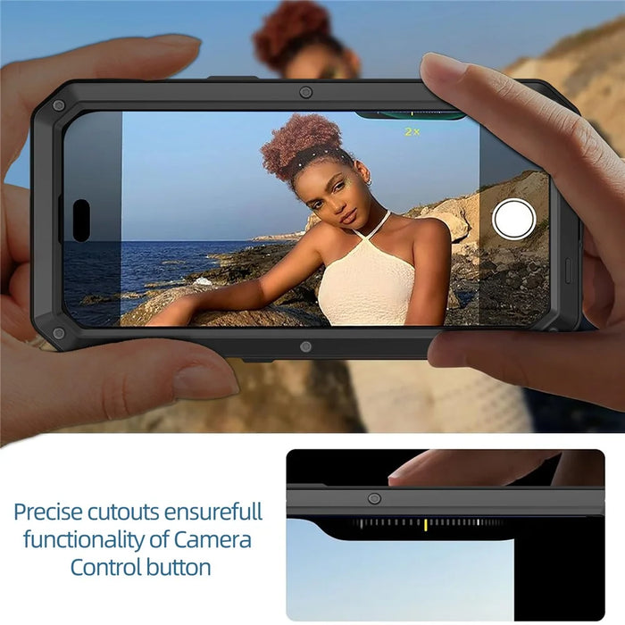 For iPhone Air Case Silicone + Metal Phone Cover with Tempered Glass Screen Protector - Black - 5