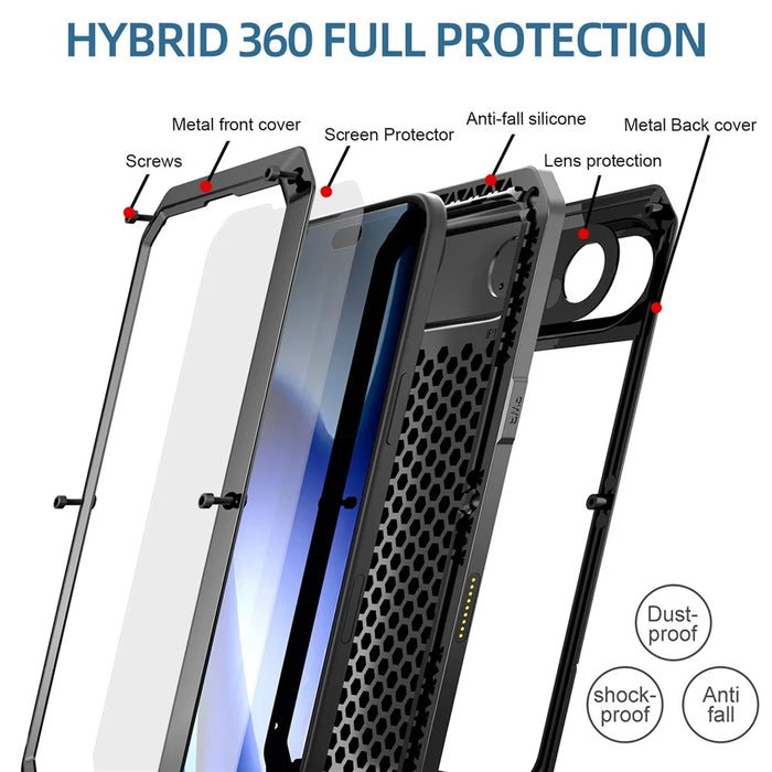 For iPhone Air Case Silicone + Metal Phone Cover with Tempered Glass Screen Protector - Black - 6