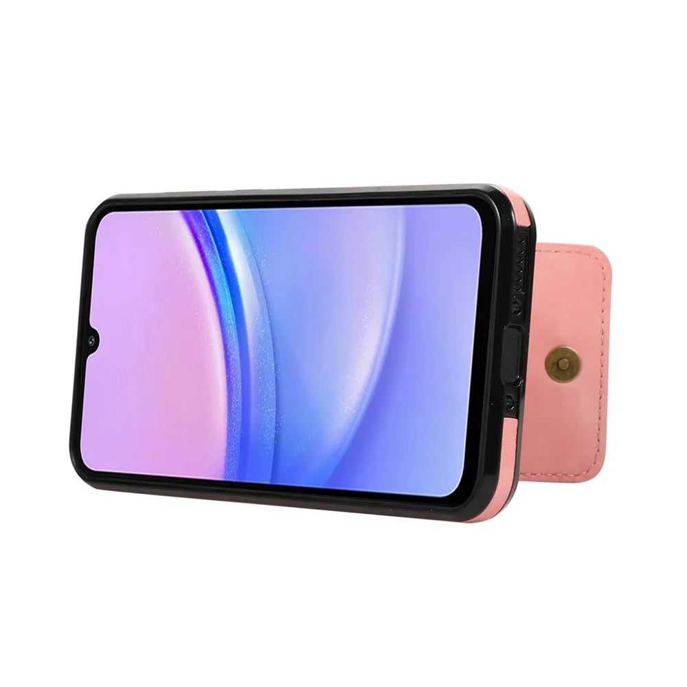 For Samsung Galaxy A18 5G / A18 4G / A17 5G / A17 4G / A26 5G Case Card Holder Kickstand Leather + TPU Phone Cover with Shoulder Strap - Pink - 4