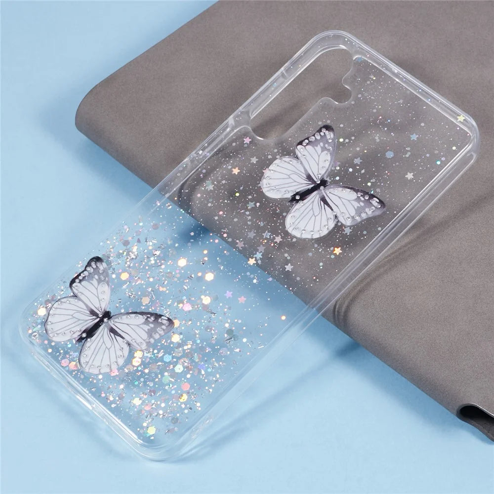For Samsung Galaxy A26 5G Case Epoxy PVC Butterfly TPU Aesthetics Phone Cover - White - 6