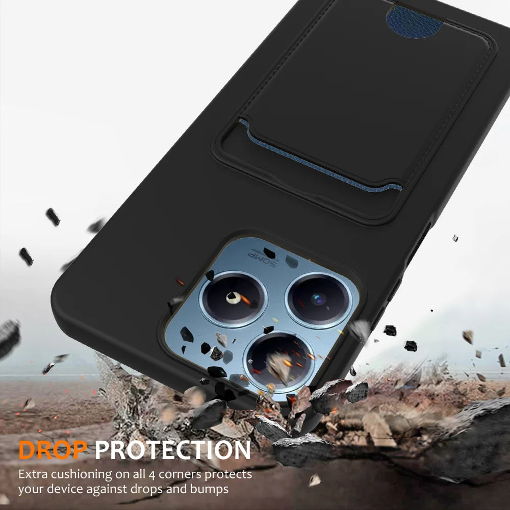 For Realme Note 60x 4G / C63 4G / C61 4G / C61 (India) 4G / Narzo N63 4G / Note 60 Case Liquid Silicone Card Holder Back Cover with Lanyard - Black - 2