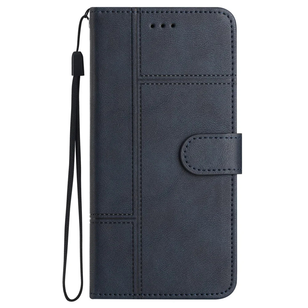 For Samsung Galaxy A08 5G / A08 4G / A07 4G Wallet Case Line Imprinted Cowhide Texture PU Leather Phone Cover - Blue - 7
