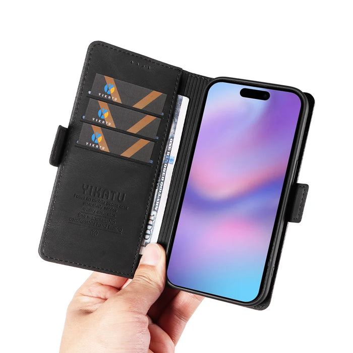 YIKATU For iPhone 17 Leather Case  YK-005 Skin-touch Feeling Wallet Phone Cover - Black - 7