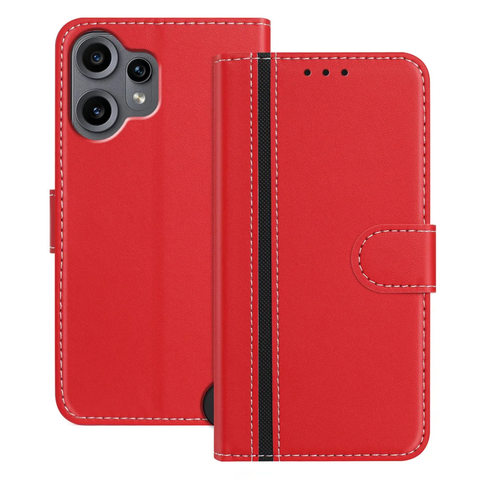 For Nothing CMF Phone 2 Pro Phone Cases Wallet Stand Color Splicing Leather Cover with Magnetic Clasp - Red - 1