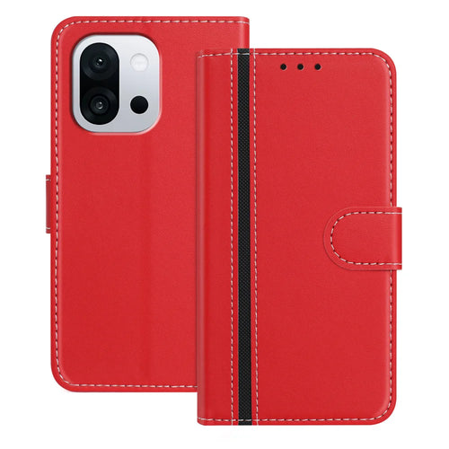 For OnePlus 13T 5G Phone Cases Wallet Stand Color Splicing Leather Cover with Magnetic Clasp - Red - 1