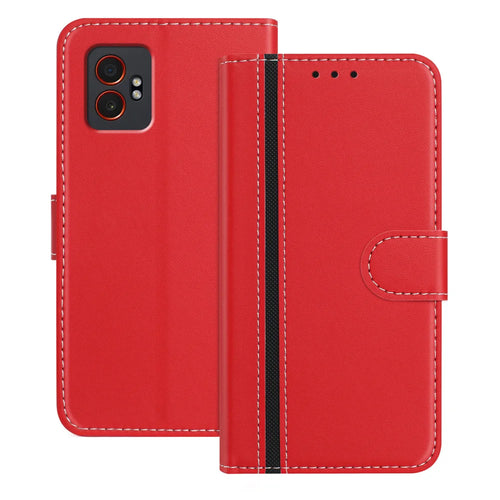 For Samsung Galaxy XCover7 Pro Phone Cases Wallet Stand Color Splicing Leather Cover with Magnetic Clasp - Red - 1