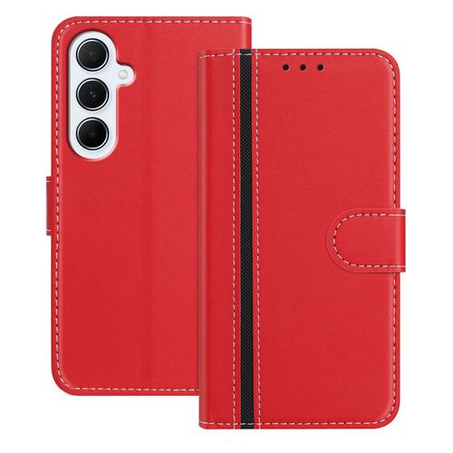 For Samsung Galaxy A18 5G / A18 4G / A17 5G / A17 4G / A26 5G Phone Cases Wallet Stand Color Splicing Leather Cover with Magnetic Clasp - Red - 1