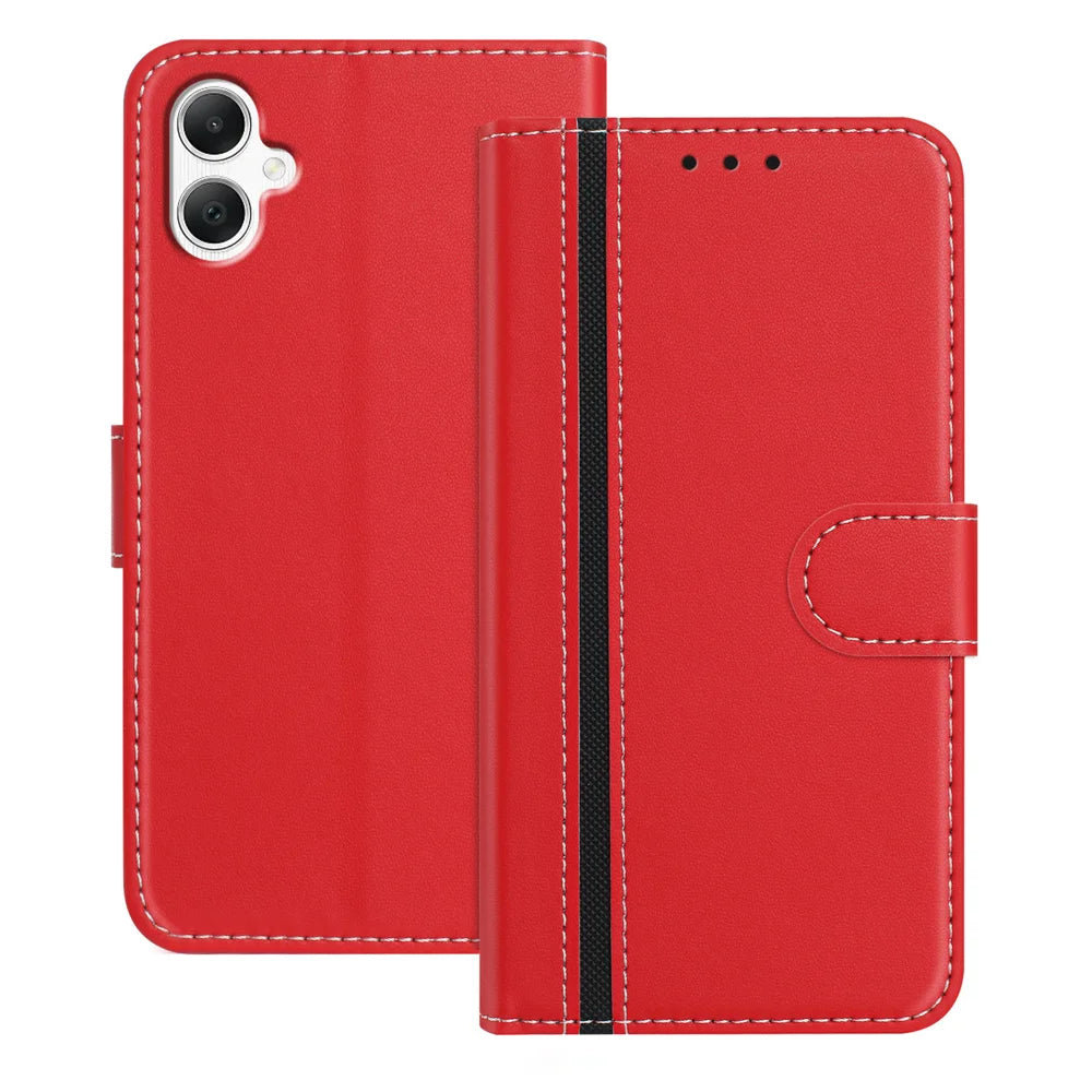 For Samsung Galaxy A08 5G / A08 4G / A07 4G / A06 4G / A06 5G Phone Cases Wallet Stand Color Splicing Leather Cover with Magnetic Clasp - Red - 1
