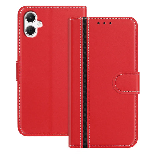 For Samsung Galaxy A08 5G / A08 4G / A07 4G / A06 4G / A06 5G Phone Cases Wallet Stand Color Splicing Leather Cover with Magnetic Clasp - Red - 1