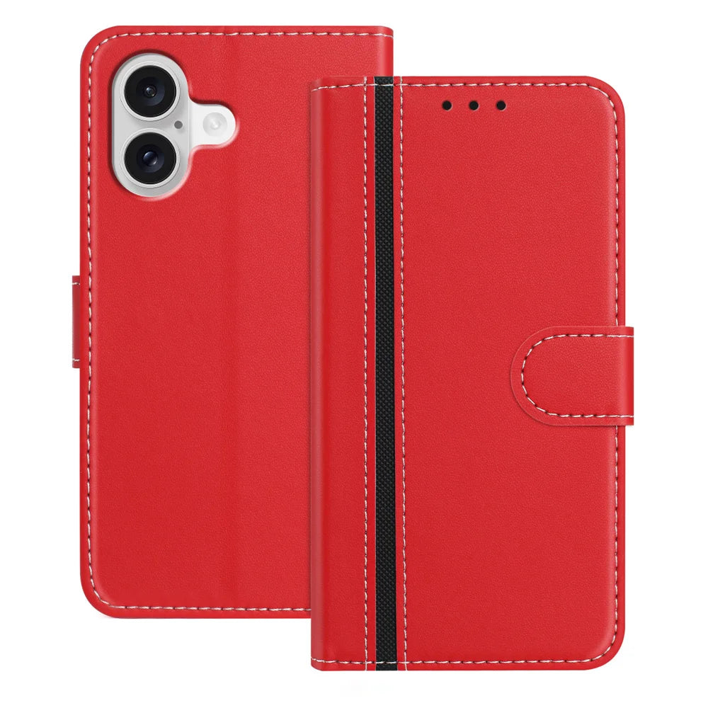 For iPhone 17 Phone Cases Wallet Stand Color Splicing Leather Cover with Magnetic Clasp - Red - 1