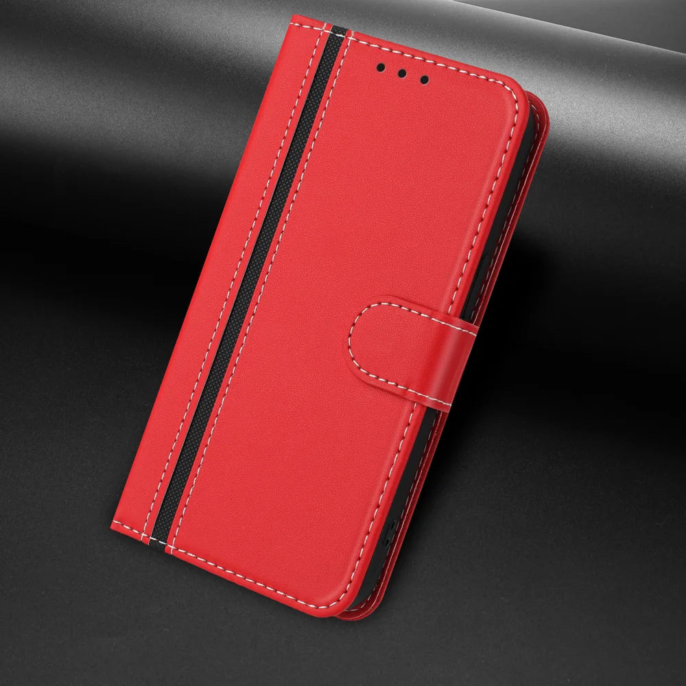 For iPhone 17 Phone Cases Wallet Stand Color Splicing Leather Cover with Magnetic Clasp - Red - 7