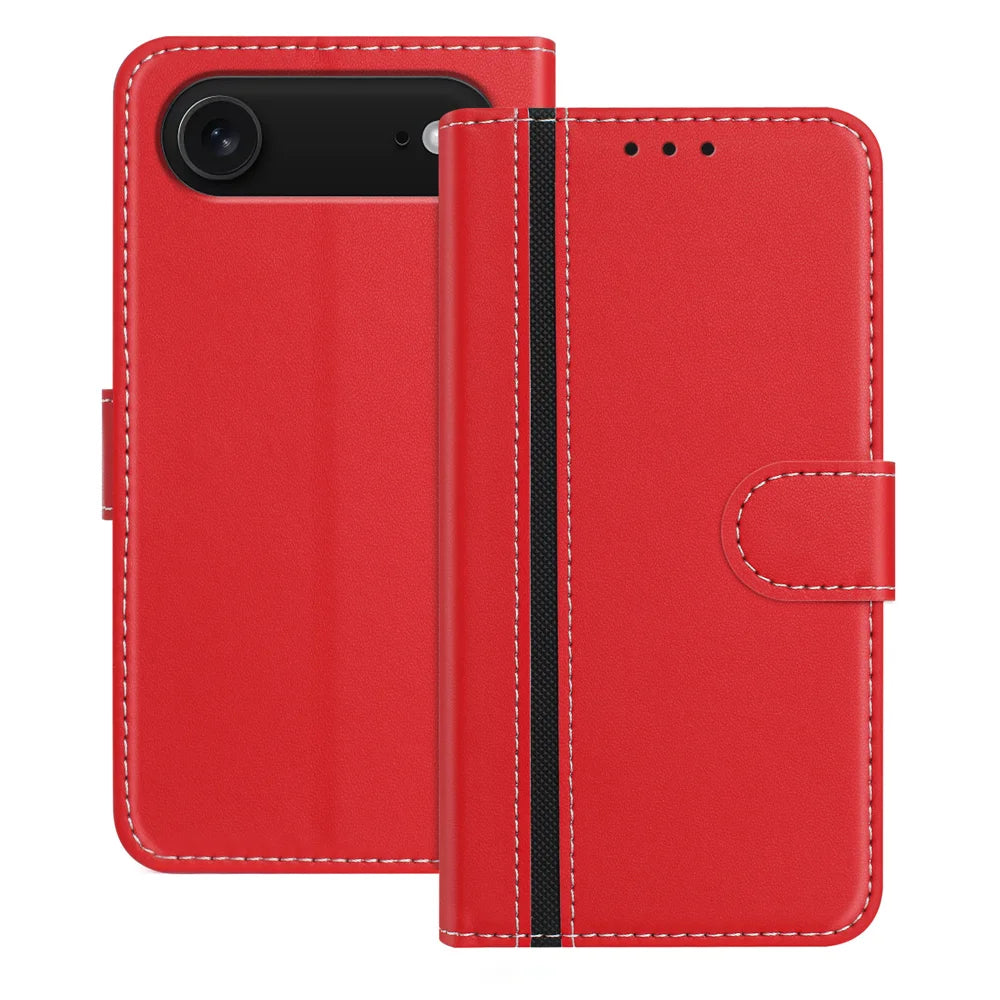 For iPhone Air Phone Cases Wallet Stand Color Splicing Leather Cover with Magnetic Clasp - Red - 1