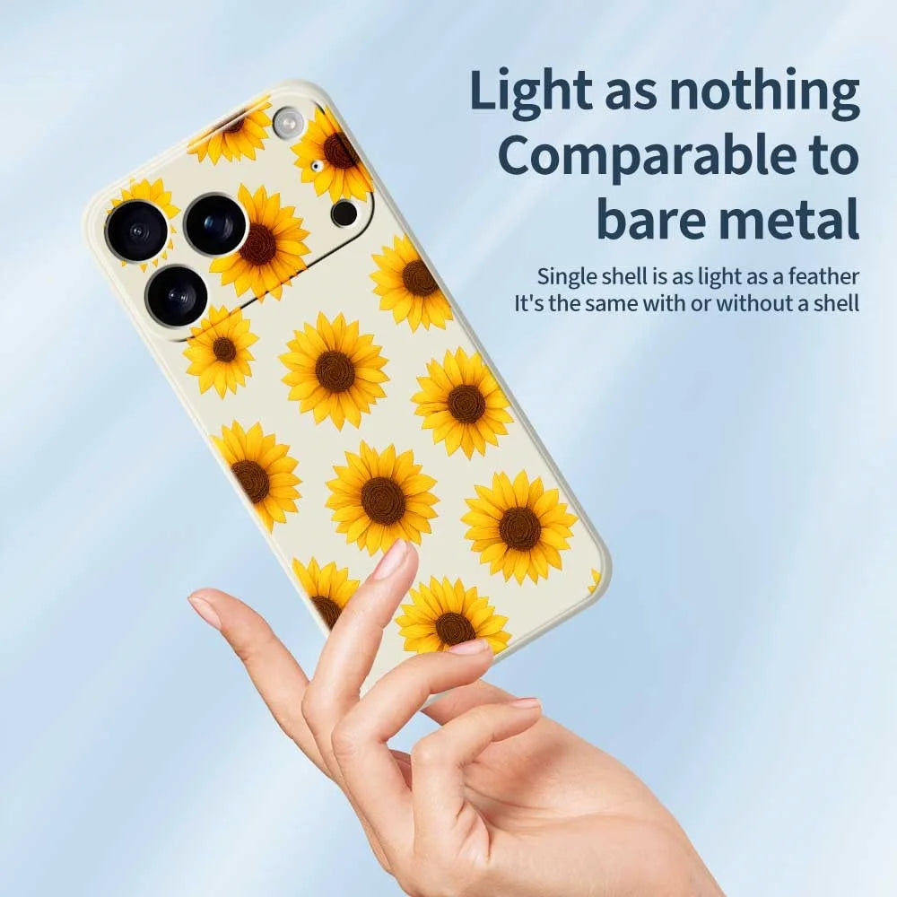 For iPhone 18 Pro / 17 Pro Case Sunflowers Pattern Printing Straight Edge TPU Phone Back Cover - Beige - 4