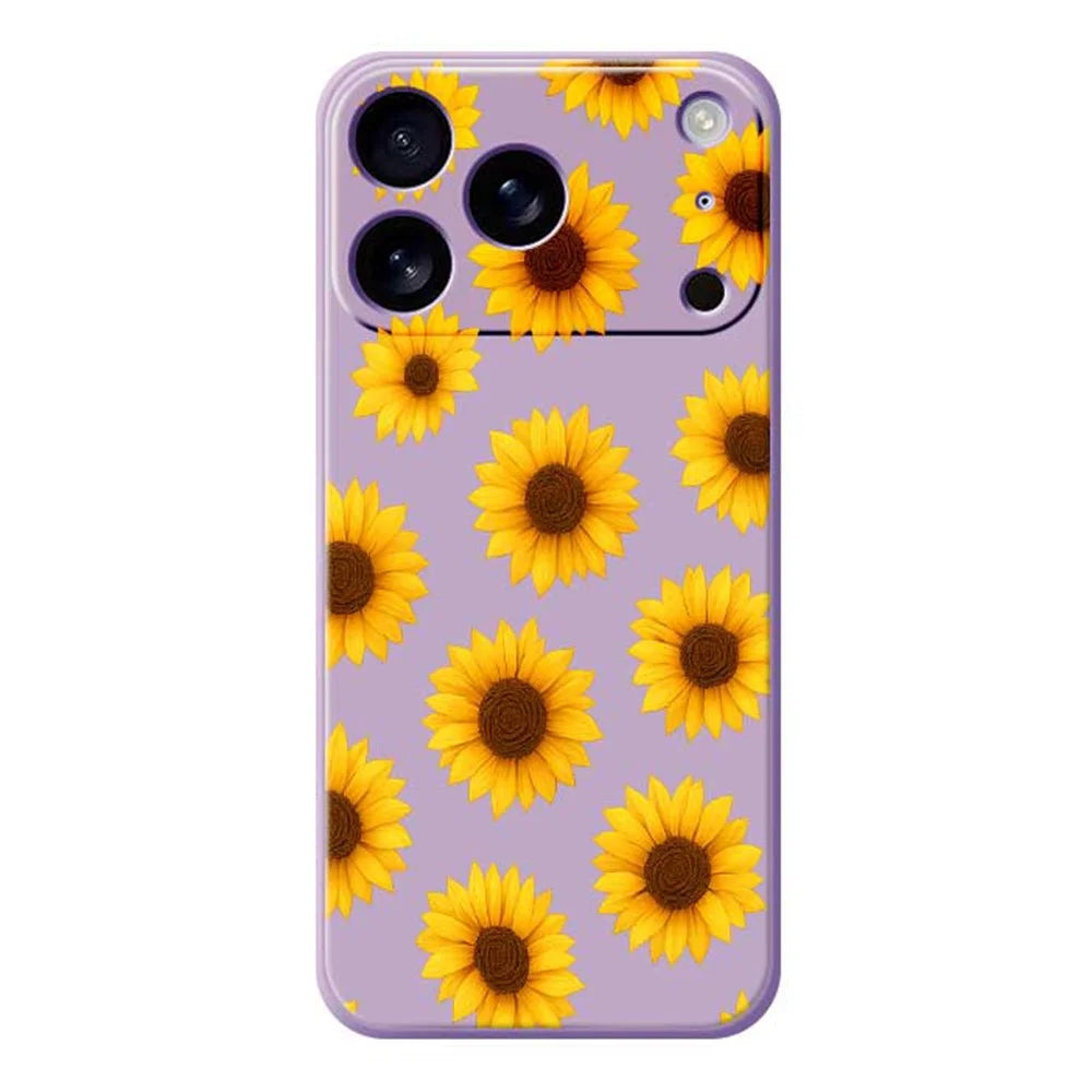 For iPhone 18 Pro Max / 17 Pro Max Case Sunflowers Pattern Printing Straight Edge TPU Phone Back Cover - Purple - 1