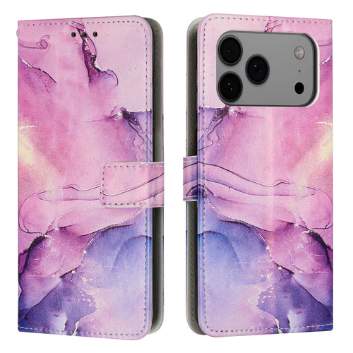 For iPhone 18 Pro Max / 17 Pro Max Stand Case Marble Pattern PU Leather Wallet Phone Cover - Purple - 1