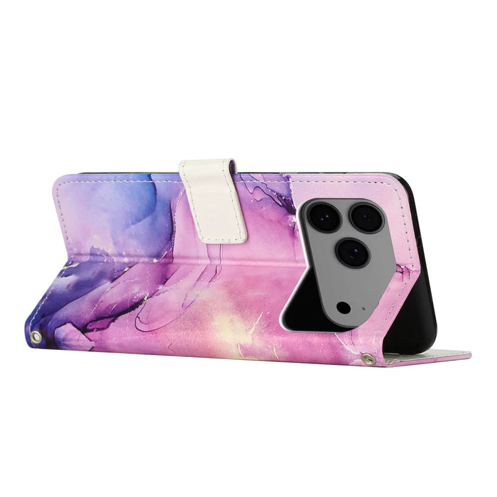 For iPhone 18 Pro Max / 17 Pro Max Stand Case Marble Pattern PU Leather Wallet Phone Cover - Purple - 3