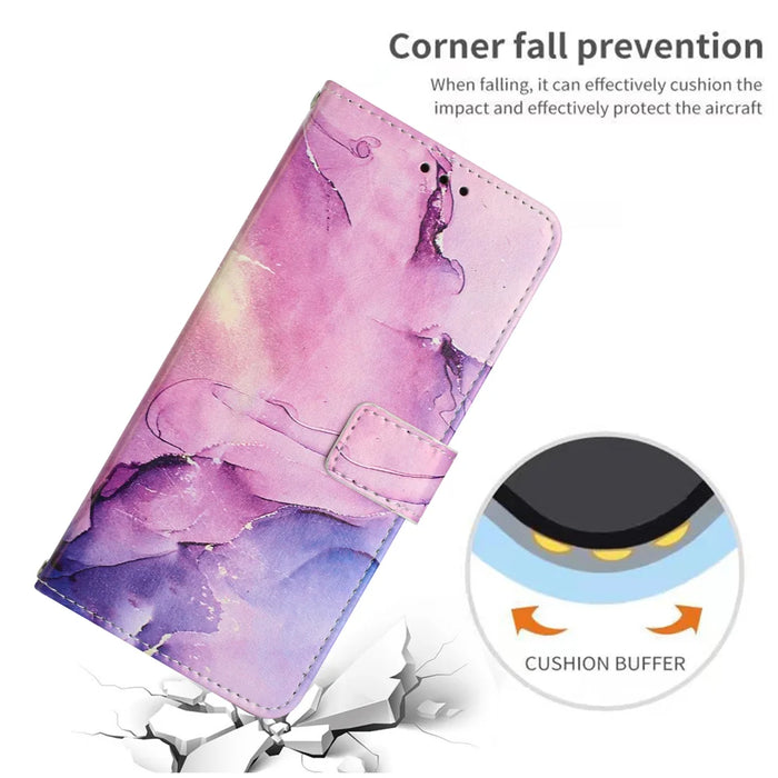 For iPhone 18 Pro / 17 Pro Stand Case Marble Pattern PU Leather Wallet Phone Cover - Purple - 5