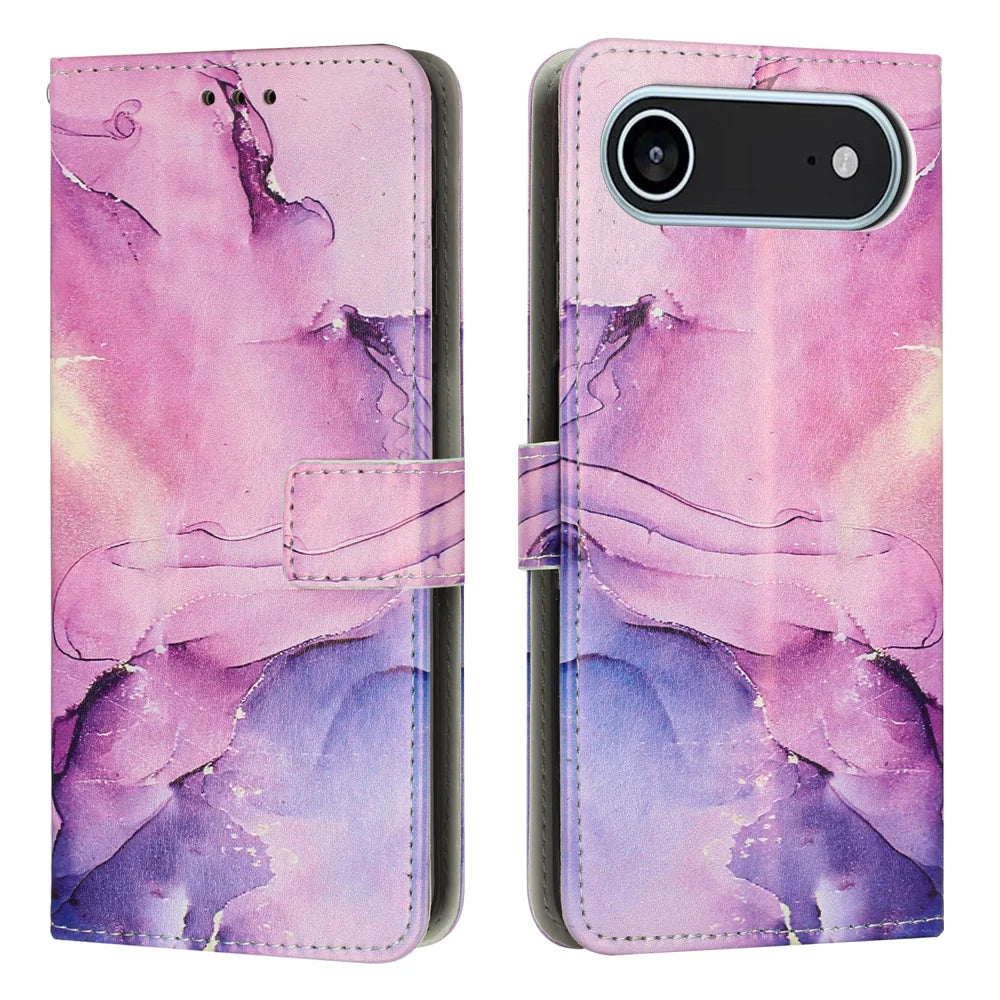 For iPhone Air Stand Case Marble Pattern PU Leather Wallet Phone Cover - Purple - 1