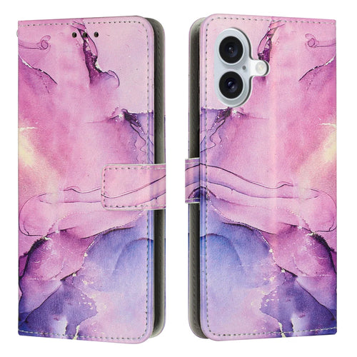 For iPhone 17 Stand Case Marble Pattern PU Leather Wallet Phone Cover - Purple - 1