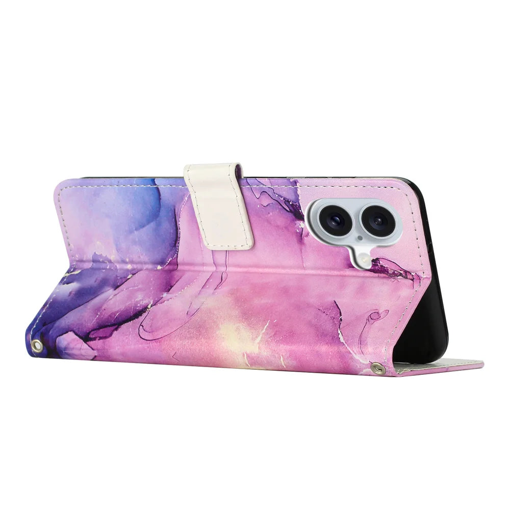 For iPhone 17 Stand Case Marble Pattern PU Leather Wallet Phone Cover - Purple - 3