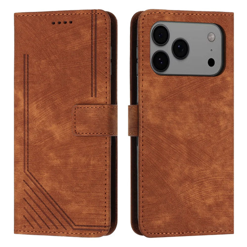 For iPhone 18 Pro Max / 17 Pro Max Stand Case Imprinted Lines Leather Phone Cover - Brown - 1