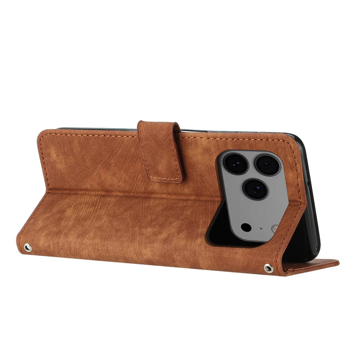 For iPhone 18 Pro Max / 17 Pro Max Stand Case Imprinted Lines Leather Phone Cover - Brown - 3
