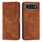 For iPhone Air Stand Case Imprinted Lines Leather Phone Cover - Brown - 1