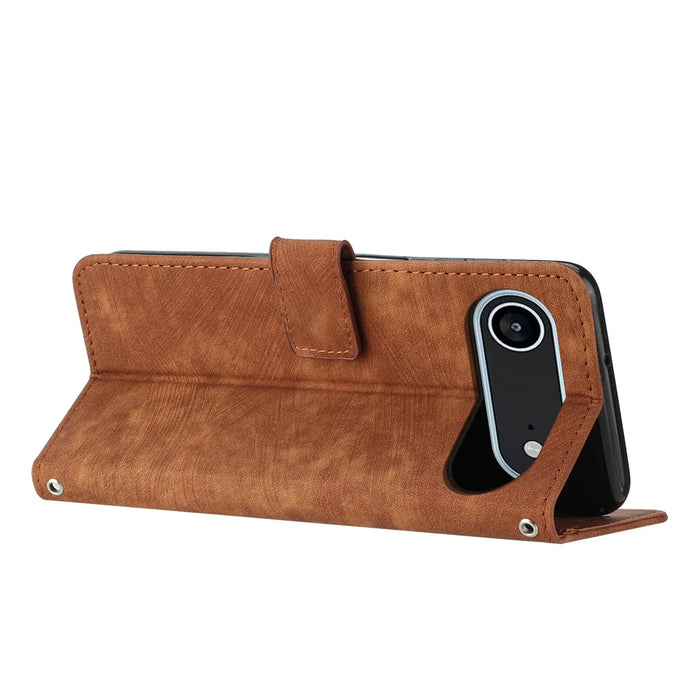 For iPhone Air Stand Case Imprinted Lines Leather Phone Cover - Brown - 3