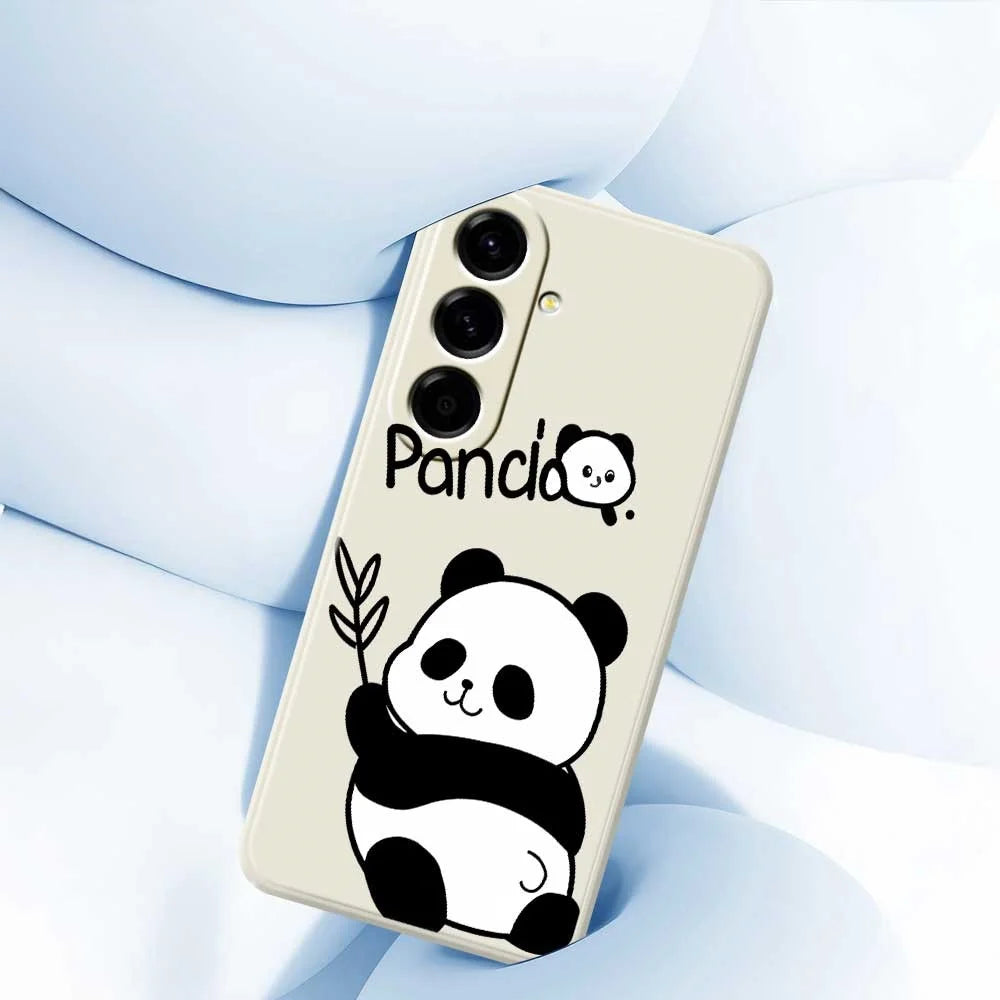 For Samsung Galaxy A56 5G Case Panda Pattern Printing Straight Edge TPU Phone Back Cover - Beige - 5