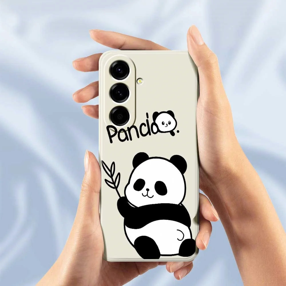 For Samsung Galaxy A56 5G Case Panda Pattern Printing Straight Edge TPU Phone Back Cover - Beige - 6