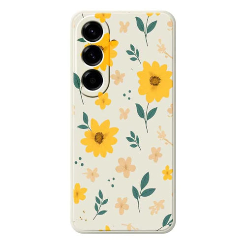 For Samsung Galaxy A56 5G Case Yellow Floral and Leaves Pattern Printing Straight Edge TPU Phone Back Cover - Beige - 1